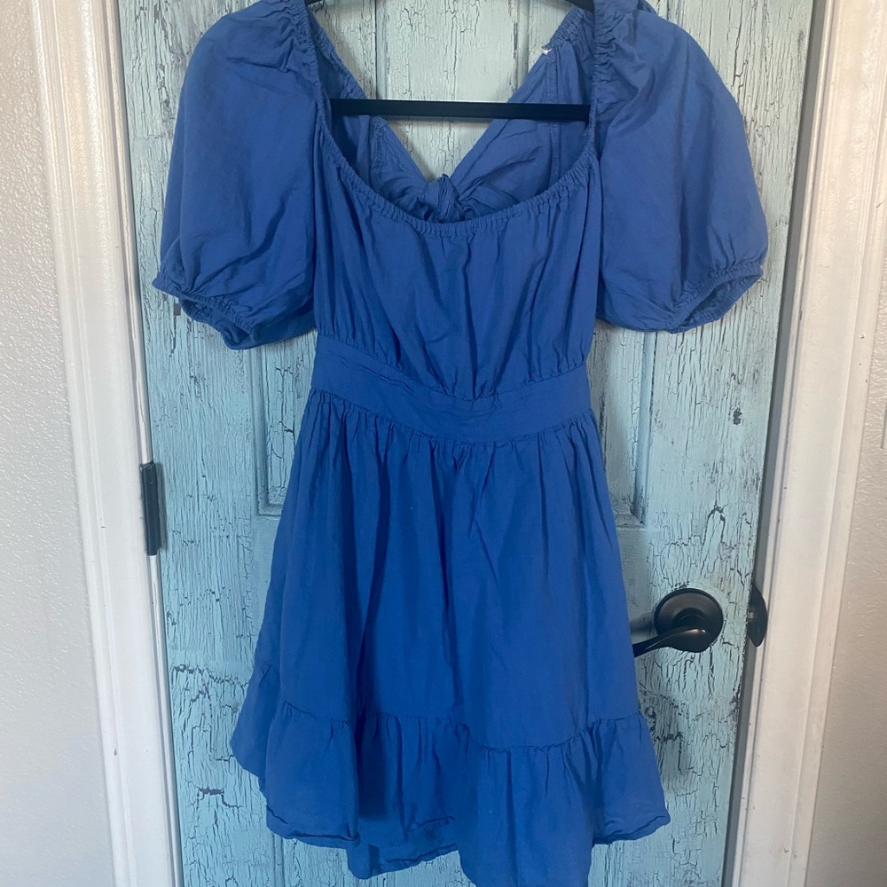 Little royal blue dress with bow back. Cotton.
